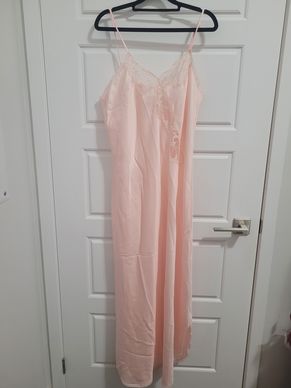 Vintage Delicate Pink Satin Lace-Trim Night Slip